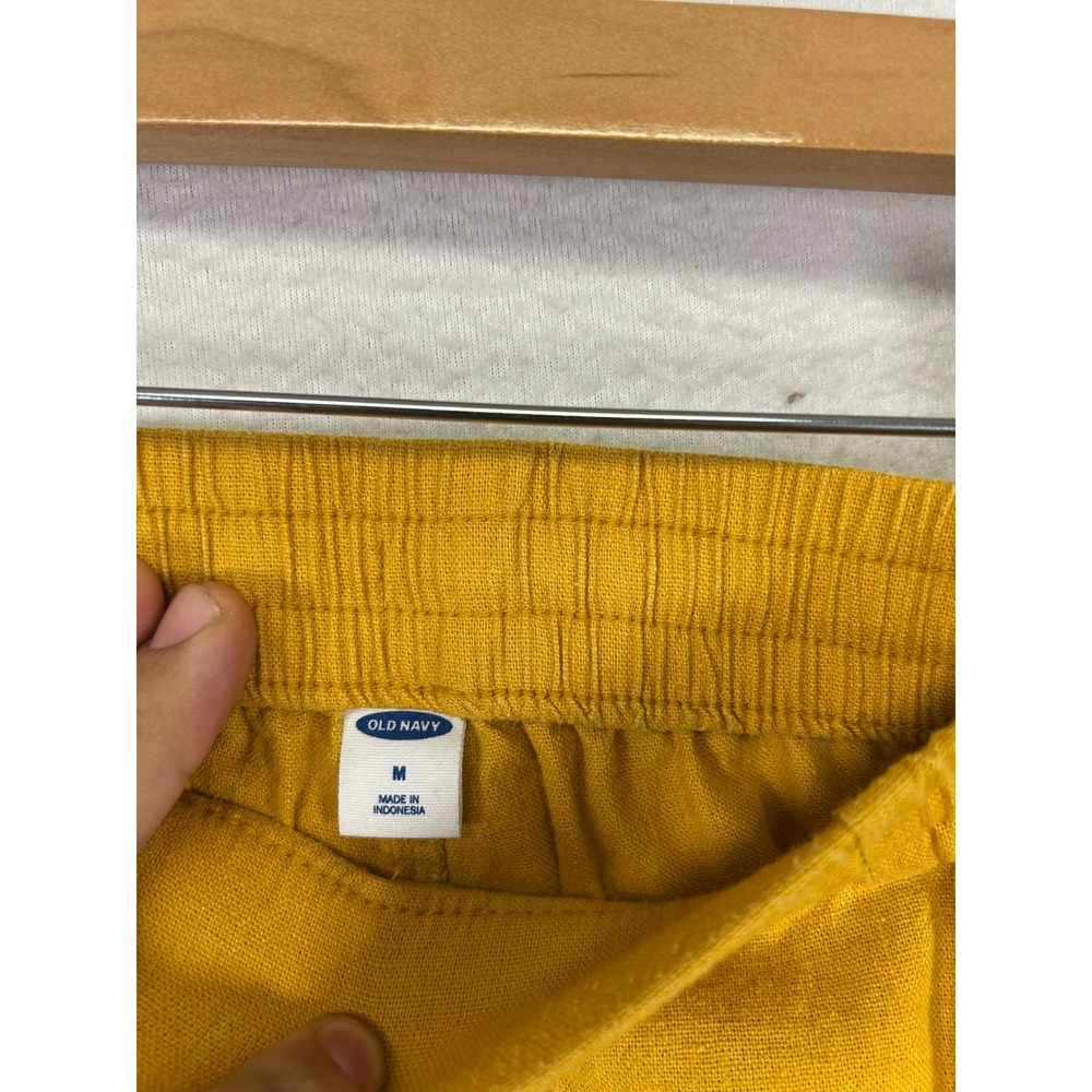 Summer Boho Old Navy Womens Medium Mustard Yellow Linen Blend Drawstring Shorts - Picture 3 of 9